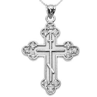 Damen Anhänger Halskette 925 Sterling Silber Zirkonia Orientalisch Orthodox Kreuz (Kommt mit einem 45cm Kette) von Kleine Schätze