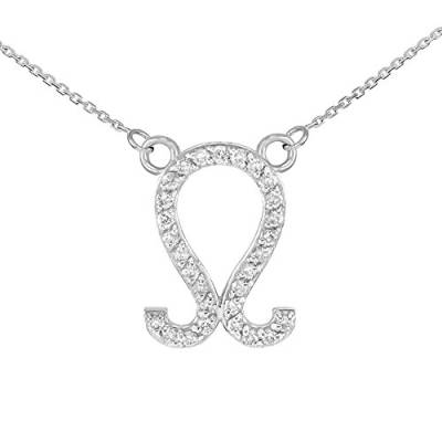 Damen Halskette Anhänger 14 Karat Weißgold Löwe Sternzeichen Diamant (Kommt mit einem 45cm Kette) von Kleine Schätze