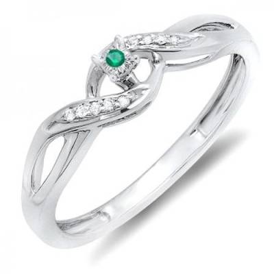 Damen Ring 925 Sterling Silber Rund Echte Smaragd & Diamant Kreuzover Verlobungsring von Kleine Schätze