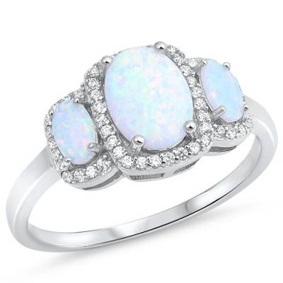 Damen Ring 925 Sterling Silber Weiß Opal Zirkonia Dreifach Stein von Kleine Schätze