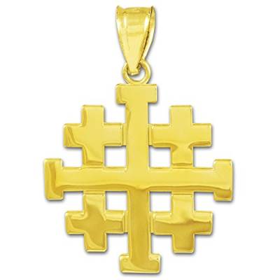 Kleine Schätze - 14 Karat Poliertes Gold-Jerusalem Crusaders Kreuz Anhänger (Kommt mit einem 45cm Kette) von Kleine Schätze