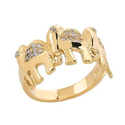 Kleine Schätze Damen Ring/Verlobungsring/partnerring 9 Karat Gelbgold Zirkonia DREI Elefant Ring von Kleine Schätze