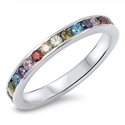 Kleine Schätze - Damen Ring/Verlobungsring/partnerring Sterling Silber Multicolor Zirkonia Ewigkeit von Kleine Schätze