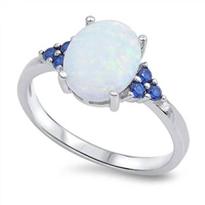 Kleine Schätze - Damen Ring/Verlobungsring/partnerring Sterling Silber Weiß Opal Blau Saphir Zirkonia von Kleine Schätze