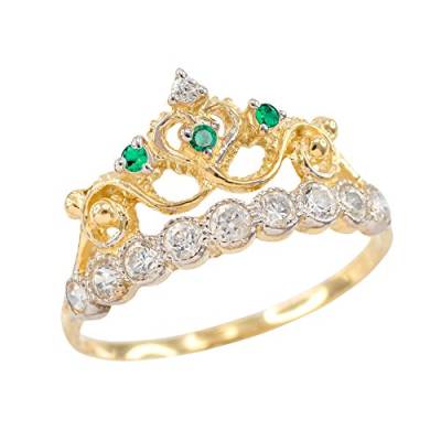 Kleine Schätze Damen Ring Grün Smaragd 14 Karat Gelbgold Krone von Kleine Schätze