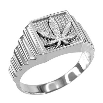 Kleine Schätze Herren Ring 925 Sterling Silber Marihuana Quadrat von Kleine Schätze