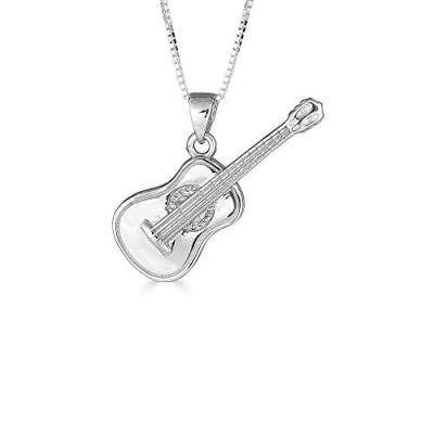 Sterling Silber Akustische Gitarre Musik Anhänger Halskette (Verfügbare Kettenlänge 40cm - 45cm - 50cm - 55cm) von Kleine Schätze