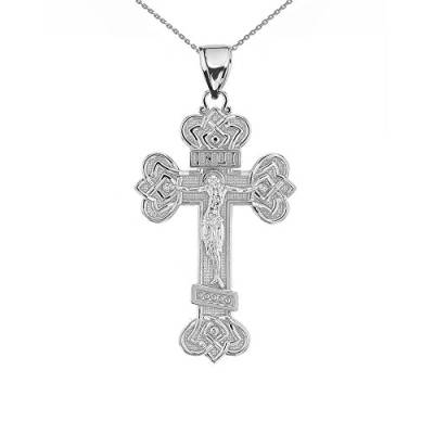 Sterling Silber 925 Budded Östlich Orthodoxe Kruzifix Kreuz Anhänger Halskette von Kleine Schätze