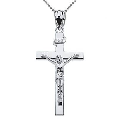 Sterling Silber 925 Jesus Kruzifix Kreuz Anhänger Halskette (1.60") von Kleine Schätze