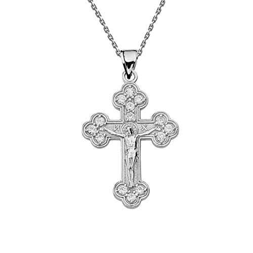 Sterling Silber Östlich Orthodox C.Z Kruzifix Anhänger Halskette (Kommt mit Einer 45 cm Kette) von Kleine Schätze