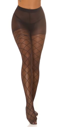 Koucla Damen Feinstrumpfhose 40DEN Strumpfhose Transparent mit Rauten Print L/XL von Koucla