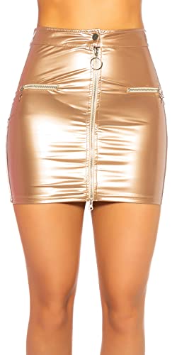 Koucla Wetlook Lederlook Rock Lack Optik Minirock mit Zip (Gold, M) von Koucla