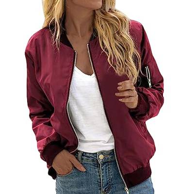 Bomberjacke Damen Kurze Blouson Jacke Casual Pilotenjacke Langarm Outwear Zip Up Solid Leichte Coat Sweatjacke Vintage College Baseball Jacke Elegant Große Größen Übergangsjacke Fliegerjacke von Kswlwccpp