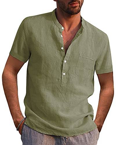 Kvruhuiy Herren Kurz Ärmel Freizeithemden Sommerhemd Männer Baumwolle Hemd Casual Button Shirts Tops Armeegrün L von Kvruhuiy