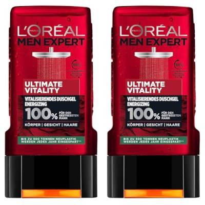 L'Oréal Men Expert Duschgel für Körper, Gesicht und Haare, Ice Effekt und extra Cooling-Kick für Männer, Ultimate Vitality, 1 x 250 ml (Packung mit 2) von L'Oréal Men Expert
