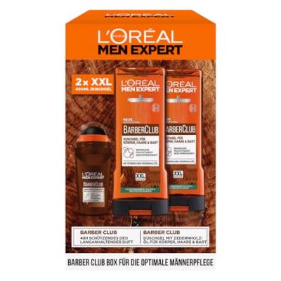 L'Oréal Men Expert Geschenk-Set für Männer mit XXL Duschgel und Deo Roll-On, Mit ätherischem Zedernholzöl, Herren Geschenkset, Barber Club Box, 2 x 400 ml, 1 x 50 ml von L'Oréal Men Expert