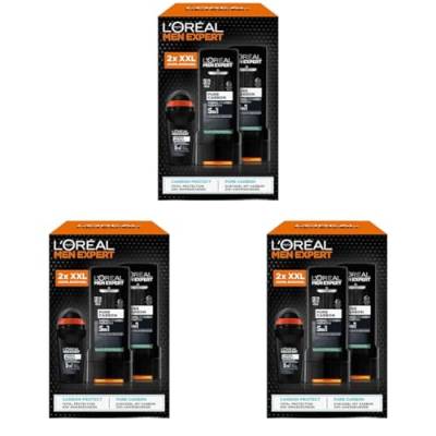 L'Oréal Men Expert Geschenkset für Männer mit 5-in-1 Deodorant und XXL 5in1 Duschgel für Haar, Körper und Gesicht, Vorteilspack mit Carbon Protect Deoroller und Pure Carbon Bodywash, 3-teilig von L'Oréal Men Expert