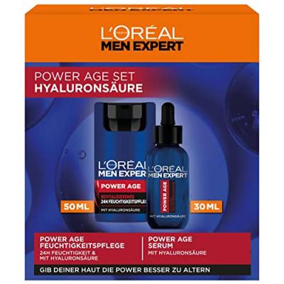 L'Oréal Men Expert Pflegeset gegen Falten für Männer, Geschenkset mit Anti-Aging Gesichtscreme und Serum für müde und matte Haut, Geschenk für Herren mit Hyaluronsäure, Power Age, 1 x 50 ml, 1 x 30 ml von L'Oréal Men Expert