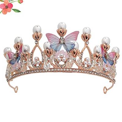 LALAFINA Schmetterling Prinzessin Krone Perle Crystal Tiara Stirnband Strasskönigin Kronhochzeit Kopfbedeckung für Kinder von LALAFINA