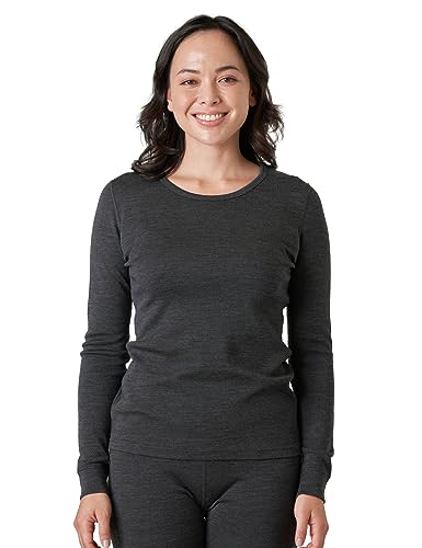 LAPASA Damen 100% Merinowolle Thermo Unterhemd, Premium Merino Wolle Thermounterwäsche, warmes Rundhals Langarmshirt Langarmpullover (L48), Dunkelgrau meliert, L von LAPASA