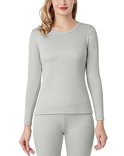 LAPASA Damen Innenfleece Thermo Unterhemd, Thermounterwäsche Oberteil Funktionsunterwäsche, L42 Hellgrau meliert, 300 Extra warm, XXL von LAPASA