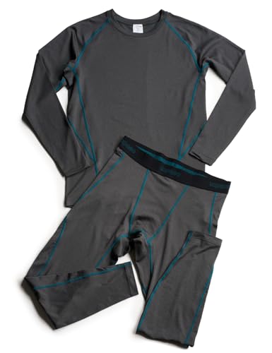 LAPASA Herren sportliche Thermounterwäsche Set, Thermo Oberteil & Lange Unterhosen Funktionsunterwäsche Skiunterwäsche Sets für Winter Sport (Thermoflux M53), Dunkelgrau meliert + grün,L von LAPASA