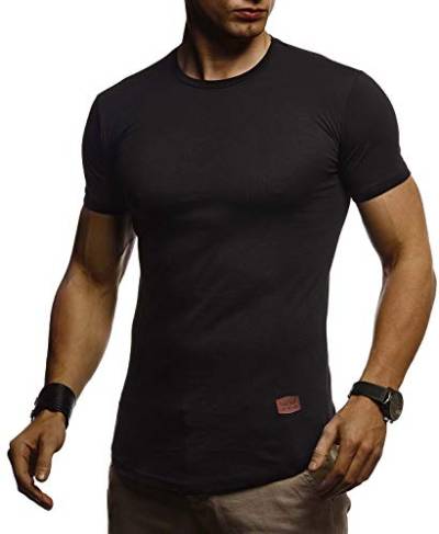 Leif Nelson Herren T-Shirt mit Rundkragen Basic Kurzarm Shirt Männer Kurzarmshirt Slim Fit Sommershirt LN-8294 Schwarz Größe M von Leif Nelson