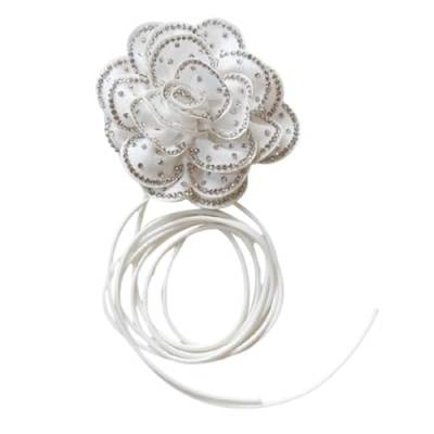 LERONO Halsketten, zarte Blumen-Halskette, Accessoire, raffinierte Blumen-Charm-Halskette, einzigartiger Blumenanhänger, Schlüsselbeinkette, Schmuck, Stoff von LERONO