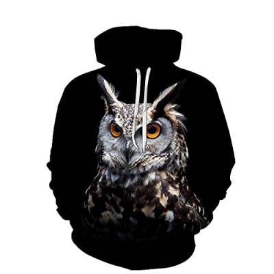 LIVBH Herren Damen Pullover Unisex Hoodie 3D Gedruckter Anime mit Kapuze Sweatshirt Pullover Oberbekleidung Kostüm für Männer und Frauen,Eule,XXL von LIVBH