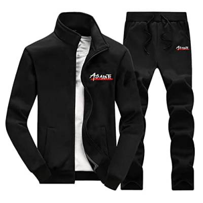 LOIJMK Tracksuit Herren Sets Gestreift Sweatjacke Jogginghose Zweiteiliger TrainingsanzüGe 2 StüCk Set Cardigan ReißVerschluss Fliegerjacke Trainingsanzug-Set Outfit Set Laufanzug (Z1-Black, XXXXL) von LOIJMK