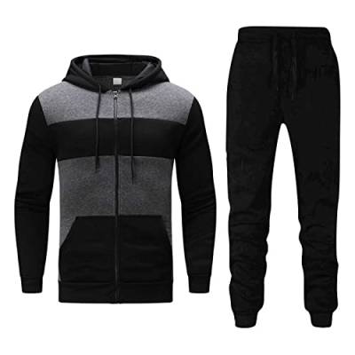 LOIJMK Zipper Zweiteiliger Kapuzepullover Und Jogginghose Sportswear Sets Herren TrainingsanzüGe Mit Kapuze Freizeit Kleidung Patchwork Leisure Suit Freizeitanzug FüR MäNner Hoodie+Hose Herbst Winter von LOIJMK