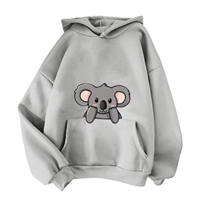 Oberteile Teenager Hoodie Kawaii Koala Druck Pullover Kapuzenpullover Casual Kapuzenpulli Lässige Pulli Mode Langarmshirt Solid Color Bluse Lange Ärmel Tops Sport T-Shirt Outerwear von LOIJMK