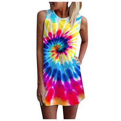 LOIJMK Tshirt Damen Lang Ärmellos Kleid Batik-Färbung Farbverlauf Oberteile Tanktop Sommerkleider Strandkleid Tank Top T Shirt Damen Sexy Rundhals Funky Bequem Outerwear Pullover Frau Longshirt von LOIJMK