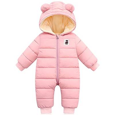 LSERVER Neugeborener Strampler Baby mit Kapuze Fleecever Dickter Jungen Schneeanzug Mädchen Warmer Daunen Overall Kinder Niedliche Winter Anzüge, Rosa, 66 von LSERVER