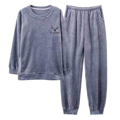 LUBOSE Flanell Herren Pyjama Anzug Warm und bequem Herren Pyjama 2-teiliger Herren Winter Pyjama (XL, Rentier) von LUBOSE