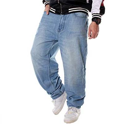 LUOBANIU Herren Jeanshose Hip Hop Jeans Baggy Jeans Skateboard Street Denim Lang Hose Loose Fit Vintage Jeanshose 76 Blau 32 von LUOBANIU