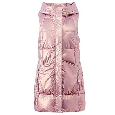 LIUYUYOUGO Longweste Damen,Lange Steppweste Damen Lange Weste Mit Kapuze, Lange Weste Glänzend Trendy Ärmellose Elegante Weste Lässige Weste Wattierter Wintermantel Für Damen Mädchen Outdoor-B von LIUYUYOUGO