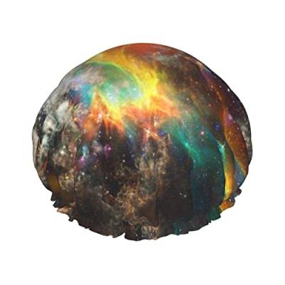 Universum Galaxy bedruckte Duschhaube, doppelt, wasserdicht, wiederverwendbar, Badekappe, Duschhut, Badekappe, für Damen und Herren, Spa, Salon von LYNSAY