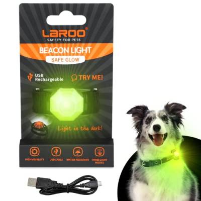 LaRoo Sicherheits LED Blinklicht für Hunde, Katzen, USB Wiederaufladbar LED Nachtlicht Halsbandschmuck Wasserdicht Nachts Spaziergang mit dem Hund Outdoor (Green) von LaRoo
