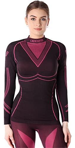 Ladeheid Thermounterwäsche Damen Funktionsunterwäsche Langarm Shirt Thermoaktiv LAGI004 (Schwarz/Rosa, L) von Ladeheid