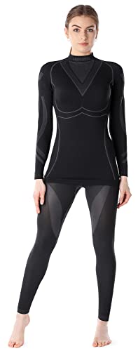 Ladeheid Thermounterwäsche Damen Set Langarm Shirt Lange Unterhose Thermoaktiv LAGI006 (Schwarz/Graphite, M) von Ladeheid