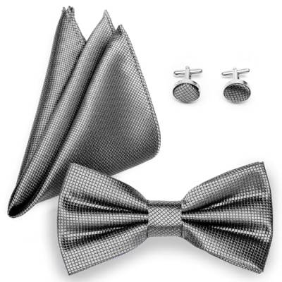 Ladeheid Fliege mit Einstecktuch Set Herren inkl. Manschettenknöpfe SETBHC (12cm x 6cm, Grau) von Ladeheid