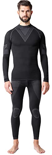 Ladeheid Herren Winter Thermounterwäsche Funktionsunterwäsche Set Langarm Shirt Lange Unterhose Thermoaktiv LAGI003 (Schwarz/Graphite, L) von Ladeheid