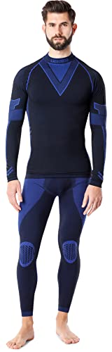 Ladeheid Herren Winter Thermounterwäsche Funktionsunterwäsche Set Langarm Shirt Lange Unterhose Thermoaktiv LAGI003 (Schwarz/Marineblau, L) von Ladeheid