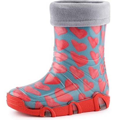 Ladeheid Kinder Mädchen Jungen Gummistiefel gefüttert Swk 203 (Türkis Rosa Herzen, 23/24 EU) von Ladeheid