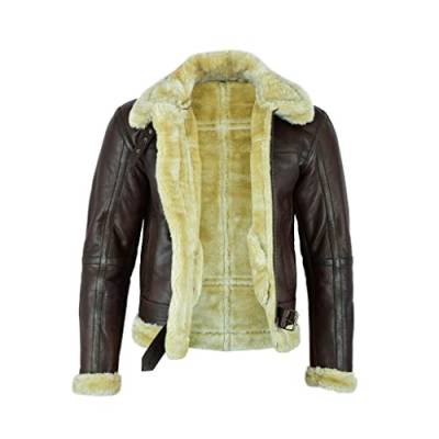 Leatherick B3 Herren Braune Lederjacke Fliegerjacke aus Schaffell aus echtem Leder Pilotenjacke, dunkelbraun (S) von Leatherick