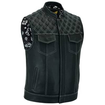 Leatherick Herren Groove Club Premium Rindsleder Motorrad Leder Weste Schwarz (L54) von Leatherick