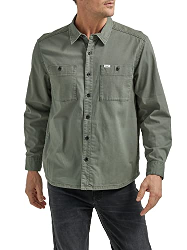 Lee Herren Workwear Loose Fit Langarm Button-Down Overshirt, Fort Green, L von Lee