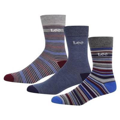 Lee Men's Mid Calf Designer Dress Casual Wear Mens Smart Viscose from Bamboo Crew Socks, Grey Marl/Denim Marl/Blue Stripes, 9-11 von Lee