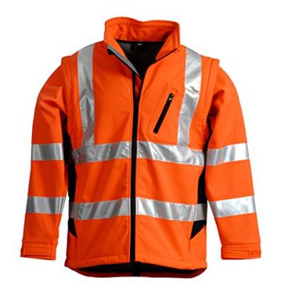 LeiKaTex Softshell-Warnschutzjacke für Herren und Damen (XL, Orange/Marine) winddicht, wasserabweisend, atmungsaktiv, abnehmbare Ärmel, Fleece Innenstoff EN 20471 Arbeitsjacke von LeiKaTex